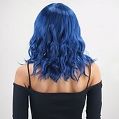 levne Syntetické trendy paruky-Syntetické paruky Velké vlny Mírné vlny Asymentrický střih Elegantní ofina na stroji Paruka 16&quot; A1 Umělé vlasy Dámské Chladný Klasické Pohodlné Modrá