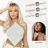 economico Parrucche trendy sintetiche-parrucca lunga bionda con frangia a tendina - parrucche ondulate a strati lunghe 26 pollici per donne - parrucche sintetiche Sabrina taglio di capelli a farfalla dall&#039;aspetto morbido e naturale per