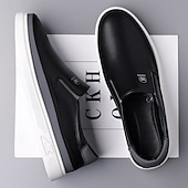 baratos Ténis para Homem-Tênis masculinos slip-on brancos com detalhes em PU – calçados leves e modernos para streetwear, viagens e trajes casuais