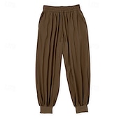 economico Vacanza-Per uomo Pantaloni di Lino Pantaloni Pantaloni Estivi Pantaloni Larghi Coulisse Elastico in vita Semplice Comodità Traspirante Lunghezza intera All&#039;aperto Yoga Ferie Vacanza Moda Marrone
