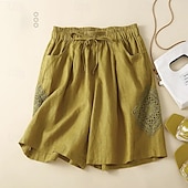 お買い得  コットンリネンショートパンツ-女性用 リネン風ショートパンツ ショーツ スラックス ストリートファッション カジュアル ショート ナチュラルウエスト 平織り ポケット 弾性巾着デザイン 快適 ストリート 祝日 カジュアル／普段着 ブラック イエロー ブルー オレンジ 夏 レギュラー