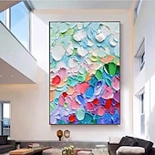abordables Peintures paysages-Peinture à l&#039;huile faite à la main, points colorés, peinture à l&#039;huile sur toile, art mural texturé moderne peint à la main, peinture florale 3D, art contemporain, grande peinture à l&#039;huile, art