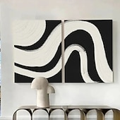 preiswerte Abstrakte Gemälde-Ölgemälde handgemalt schwarz weiß Ölgemälde Wabi Sabi Wandkunst 2er Set beige schwarz und weiß abstrakte Malerei auf Leinwand ein Paar beige Textur Wandkunst neutrale abstrakte Wandkunst Boho Wand