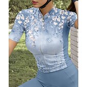 abordables Maillots pour femmes-Femmes Maillot de cyclisme Manche Courte Cyclisme Maillot Top avec 3 poches arrière Écran solaire Résistant aux UV Respirant Séchage Rapide Bleu Des sports Vêtement Tenue