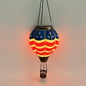 baratos Luzes de paisagem-1 Pacote de Lanterna Solar de Balão de Ar Quente Patriótico com Luz Flamejante Dia da Independência de 4 de Julho 250ª Aniversário do Dia da Memória para Jardim Quintal Pátio Feriado