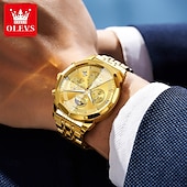 abordables Relojes de Cuarzo-Reloj de pulsera Olevs 3673 para hombre, con esfera romboidal y fase lunar, de acero inoxidable macizo, resistente al agua y fecha.