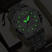 olcso Quartz órák-Divatos Férfi Kvarc Óra Egyszerű Kerek Díszítéssel Kettős Naptár Fénylő Vízálló Acél Szíjas Óra Ajándék Üzlethez