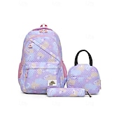 cheap Kids &amp; Teen Backpacks-Girls&#039; 3-Piece Pastel Backpack Set with Lunch Bag and Pencil Case – Lightweight Quilted School Bookbag for Teen Students and Daily Use
