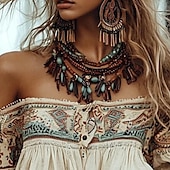 preiswerte Boho Tops-Damen Westernbluse Boho-Hemd Bluse Blume Modern Boho Langarm Schulterfrei Normale Oberteile Täglich Ausgehen Druck Aprikose Sommer