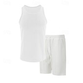 abordables Conjuntos de camisetas de hombre-Hombre Tanque Chaleco Trajes de camiseta Trajes de 2 piezas Sin Mangas Cuello Barco Verano Plano Moda Casual 2 Piezas Vacaciones Ropa Cotidiana Noche Blanco Vino Verde Oscuro Camiseta superior para
