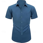 ieftine Cămăși de rochie pentru bărbați-Bărbați Cămașă Cămașă de Costum Camașă cu nasturi Simplu Nuntă Petrecere Negru Alb Verde Deschis Roz Manșon scurt Rever Vară Îmbrăcăminte