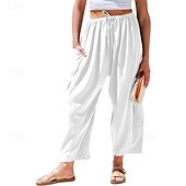 economico Pantaloni in lino e cotone semplici-Per donna Gamba larga Pantaloni Vacanza Moda Lunghezza intera Misura del girovita medio Semplice Elastico in vita Traspirante Confortevole Micro-elastico Streetwear Abbigliamento quotidiano Uscire