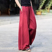 economico Pantaloni in lino e cotone semplici-Per donna Pantaloncini in cotone e lino Pantaloni ispirati al lino Pantaloni in cotone e lino Streetwear Casual Lunghezza intera Naturale Semplice Tasca Elastico in vita All&#039;aperto Confortevole