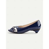 abordables Années 1950-Escarpins à bout ouvert en cuir verni bleu marine pour femme – Chaussures habillées style vintage années 1950 pour le bureau, l&#039;église et les événements printaniers