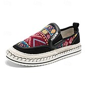 cheap Slip-On Casual Shoes-Men's Black and Red Slip-On Walking Shoes with Tribal Pattern – Comfortable and Stylish Sneakers for Casual and Outdoor Activities