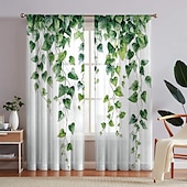 お買い得  シアーカーテン-窓装飾とスクリーン用の植物と花のアート絵画パターンの2ピースセットは、寝室のプライバシー保護と部屋の装飾、キッチン、カフェ、リビングルームにも使用できます。