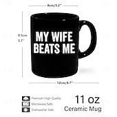 Χαμηλού Κόστους Κούπες &amp; Φλυτζάνια-αστεία κούπα συζύγου η γυναίκα μου με χτυπά αστείο φλιτζάνι καφέ σαρκαστικό δώρο φίμωσης για άντρες από σύζυγο δώρο γενεθλίων ή επετείου συζύγου 11oz μαύρη κεραμική κούπα