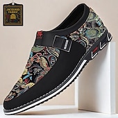 billiga Jacquard-skor-slip-on sneakers i svart och flerfärgad jacquard för män – snygga skor i jacquardtyg för casual och smart casual evenemang