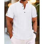 economico Vacanza-Per uomo Camicia Camicia casual Camicia con Bottoni Semplice Vacanza Streetwear Bianco Blu reale Blu Marrone Manica Corta Henley Estate Abbigliamento Allacciato