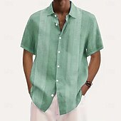 cheap Geometric Pattern-Men&#039;s Geometric Line Shirt Casual Shirt Button Up Shirt Short Sleeve Fashion Casual Vacation Holiday Streetwear Summer Turndown 3D Print Front One Pocket Linen Like Shirt Blue Purple Green
