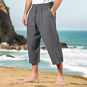 baratos Feriado-Homens Calças Capri Shorts de linho Shorts de verão Shorts de praia Bolso frontal Pregas Perna reta Tecido Conforto Respirável Comprimento da panturrilha Ao ar livre Férias Festa Férias Moda Ajuste