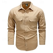 economico Camicie da lavoro da uomo-Per uomo Camicia Camicia Estiva Camicia casual Camicia con Bottoni Camicia cargo Nero Verde Kaki Blu scuro Manica Lunga Semplice Colletto a Camicia Vacanza Camicia hawaiana Tasca Abbigliamento 100