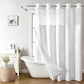 economico Tende doccia-Tenda da doccia in lino 180cm senza ganci con set di fodera in tessuto a scatto tende da doccia di lusso per hotel con finestra trasparente impermeabile e lavabile