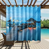 Χαμηλού Κόστους Αδιάβροχες κουρτίνες-Αδιάβροχη Εξωτερική Κουρτίνα Ιδιωτικότητα Κουρτίνες Πατιό Ολισθηρές Κουρτίνες Πέργκολας Γαζωμένες 3D Τοπίο Διακοπών Στην Θάλασσα Για Κιόσκι Μπαλκόνι Βεράντα Γιορτή 1 Πάνελ