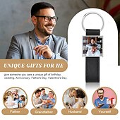 お買い得  男性用-パーソナライズされたフォトレザーキーチェーン カスタム 父への最高のギフト、父の日、誕生日、クリスマス、記念日、バレンタインデー用のカスタム写真キーホルダー