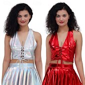 levne Topy-Retro 80. léta Krátký top Disko Lodičkový Lesklý latexový patent Kov Dámské předvečer Všech svatých Karneval Pride Parade Měsíc hrdosti Dospělé Vrchní deska Léto