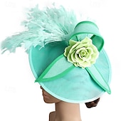 voordelige Bruiloft Zendspoel-Helm Veren Sinamay Bruiloft Avond Feest Elegant Bruiloft Met Veer Bloem Helm Hoofddeksels