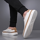 baratos Ténis para Homem-Tênis masculinos slip-on brancos com detalhes em PU – calçados leves e modernos para streetwear, viagens e trajes casuais