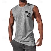お買い得  ジム用タンクトップ-男性用 タンクトップ ベストトップ アンダーシャツ ノースリーブシャツ ノースリーブ クルーネック 夏 ココナッツの木 ファッション デザイナー ベーシック プリント バケーション ストリート お出かけ ブラック ホワイト ネイビーブルー メンズトップTシャツ
