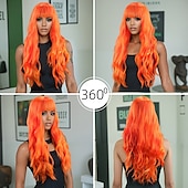 baratos Perucas de festa-Perucas sintéticas Ondulado Trama Curly Corte em Camadas Com Franjas Fabrico à Máquina Peruca 28 polegadas A1 Cabelo Sintético Mulheres Clássico Confortável Cores Gradiente Laranja