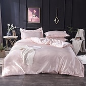 cheap Sheets &amp; Pillowcase-Pure Color Washed Silk Ice Silk Satin Simulated Silk Four-piece Set Summer Home Textile Bedding