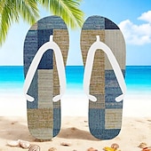 cheap Vacation Sandals-Men’s Blue Leaf Printed Flip Flops – Tropical &amp; Stylish Style for Beach Vacations, Island Hopping &amp; Beachside Dinners