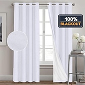 baratos Cortinas &amp; Cortinados-Cortinas de Textura de Linho para Quarto Sólido 100% Blackout Térmica Isolada com Forro Branco Cortinas/Dráperes Escurecedoras para Sala de Estar Berçário 2 Peças L52 x A84