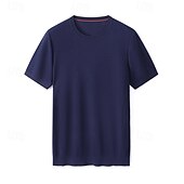 tanie Męskie elitarnie koszulki i tank topy-męska jedwabna bawełniana mieszanka lyocellu t-shirt krótki rękaw okrągły dekolt lato gładki żakard elegancki klasyczny okrągły dekolt minimalistyczny wakacje dom bawełna czarny niebieski granatowy top koszulka męska