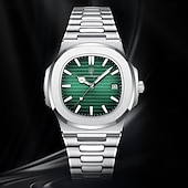 cheap Quartz Watches-POEDAGAR Luxury Watch Business Waterproof Male Clock Luminous Date Stainless Steel Square Quartz Men Watch
