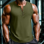 levne Tílka na cvičení-Pánské Bez rukávů Tričko Henley Vesta Top Tílka Bez rukávů Henley Léto Bez vzoru Módní Designové sportovní Dovolená ulice Ležérní Černá Bílá Khaki Top tričko pro muže