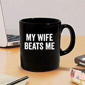 Χαμηλού Κόστους Κούπες &amp; Φλυτζάνια-αστεία κούπα συζύγου η γυναίκα μου με χτυπά αστείο φλιτζάνι καφέ σαρκαστικό δώρο φίμωσης για άντρες από σύζυγο δώρο γενεθλίων ή επετείου συζύγου 11oz μαύρη κεραμική κούπα