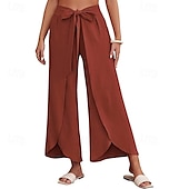 economico Pantaloni in lino e cotone semplici-Per donna Pantaloni in cotone e lino Pantaloni Eleganti Casual Lunghezza intera Naturale Semplice Elastico in vita All&#039;aperto Confortevole Streetwear Uscire Aalbicocca Giacinto Blu cielo chiaro Nero