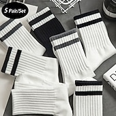 abordables calcetines de hombre-Hombre 5 pares Paquetes múltiples Calcetín Calcetines para correr Calcetines informales Negro Blanco Color Plano Vacaciones Deporte Diario Básico Medio Primavera Otoño Moda Casual