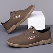 billiga Tillfällig-Herr Sneakers Ledigt PU Läder Andningsfunktion Bekväm Halksäker Snörning Svart Gul Brun Vår Höst