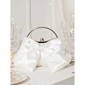 cheap Clutches &amp; Evening Bags-Women&#039;s Satin Bow Evening Clutch Bag – Elegant Pearl Frame Handle Purse for Brides, Weddings, Cocktail Parties and Formal Events Silver Black White