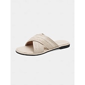 abordables Sandales de Vacances-Sandales plates à brides croisées tissées pour femmes – sandales bohèmes décontractées pour les promenades estivales et les rendez-vous romantiques en journée