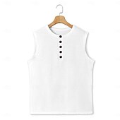 levne Tílka na cvičení-Pánské Bez rukávů Tričko Henley Vesta Top Tílka Bez rukávů Henley Léto Bez vzoru Módní Designové sportovní Dovolená ulice Ležérní Černá Bílá Khaki Top tričko pro muže