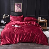 cheap Sheets &amp; Pillowcase-Pure Color Washed Silk Ice Silk Satin Simulated Silk Four-piece Set Summer Home Textile Bedding