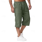 baratos Clássico-Homens Calças Capri Shorts de linho Shorts de verão Shorts de praia Bolsos Com Cordão Cintura elástica Tecido Conforto Respirável Comprimento da panturrilha Férias Feriado Praia Havaiana Boho Preto