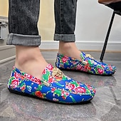 preiswerte Herrenpantoletten &amp; -slipper-Blaue Slipper für Herren mit Blumenmuster und Löwenkopf-Dekoration, stylische Mokassins, ideal für Freizeitausflüge, als Freizeitkleidung und für erholsame Ferien